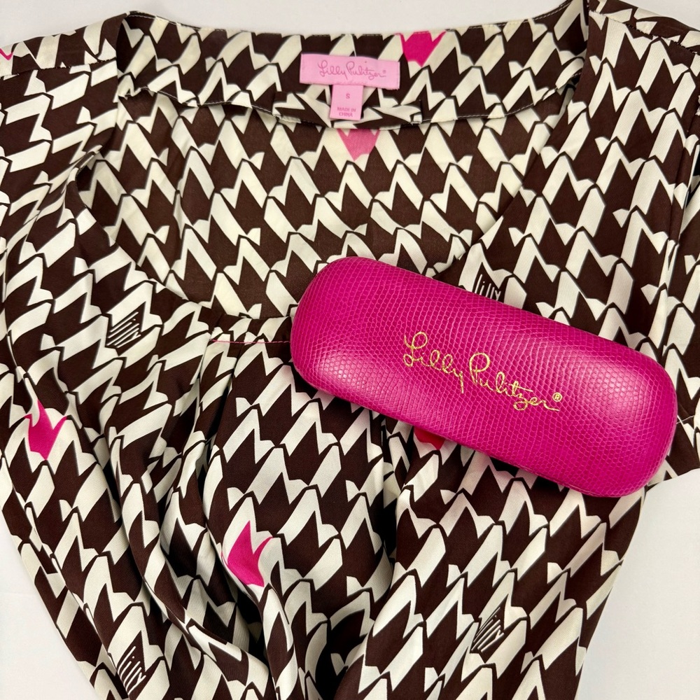 Lilly Pulitzer Silk Belted Tunic Blouse Top Small + Glasses Case